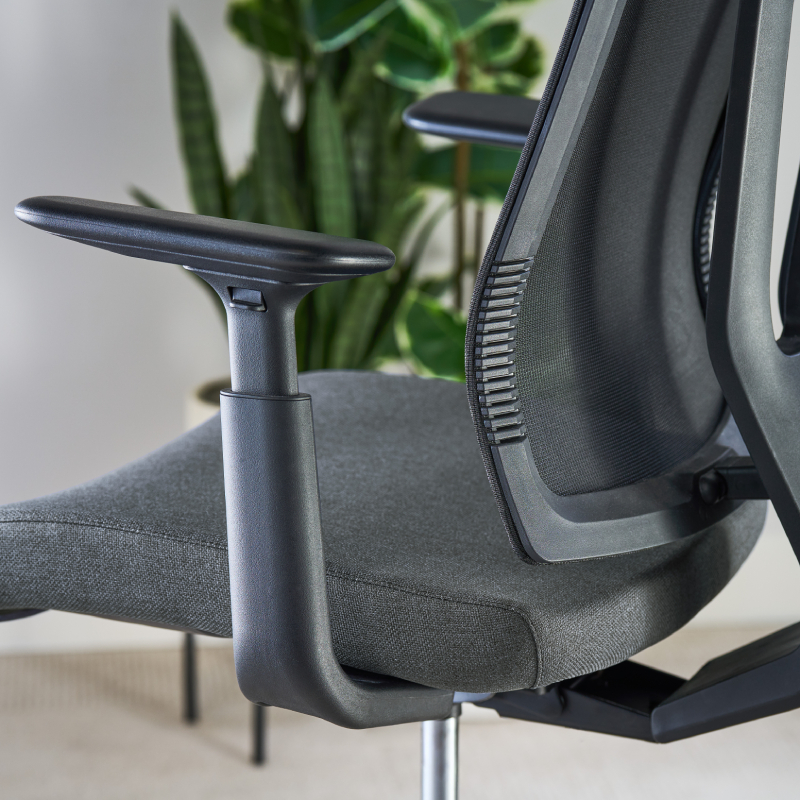 Rear close-up of the Clarksville Ergonomic Drafting Chair showing the mesh backrest and contoured frame.