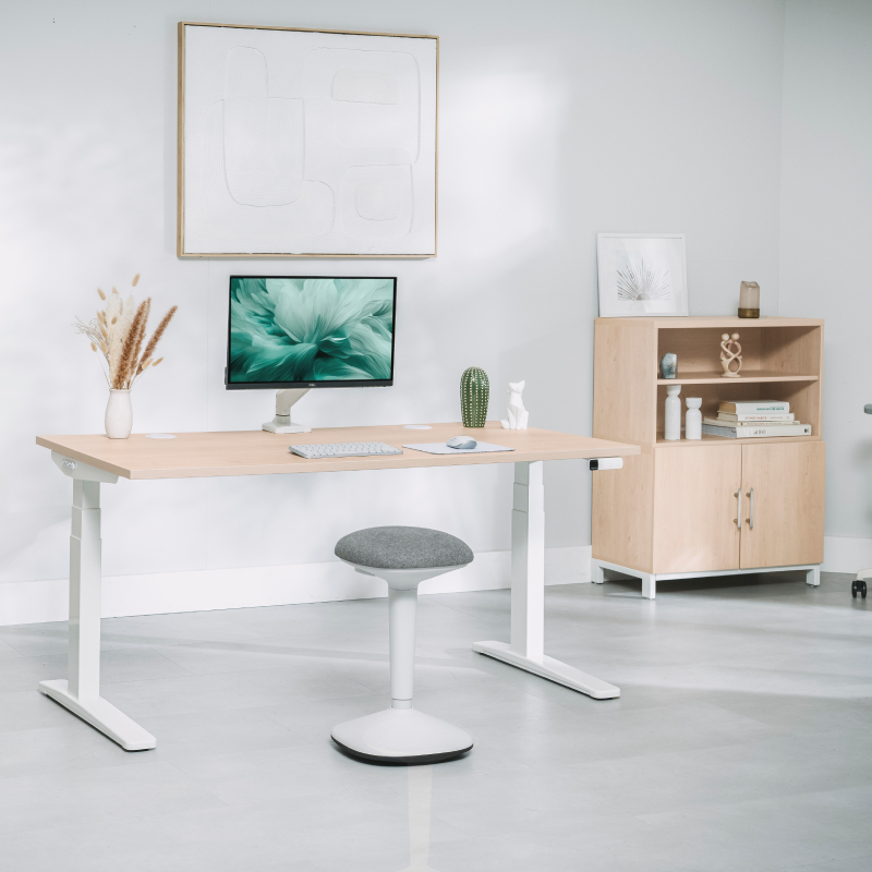 Home office furnished with coordinated maple pieces.
