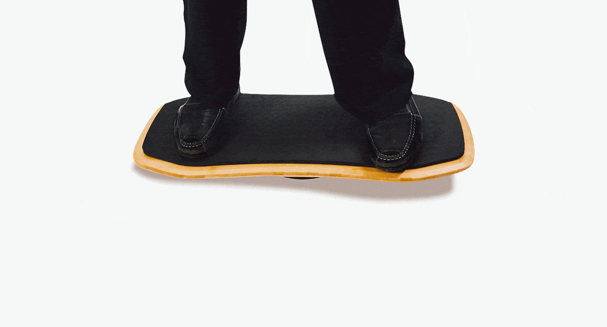 Animation of someone, only shown below the knee, using an ergonomic motion board