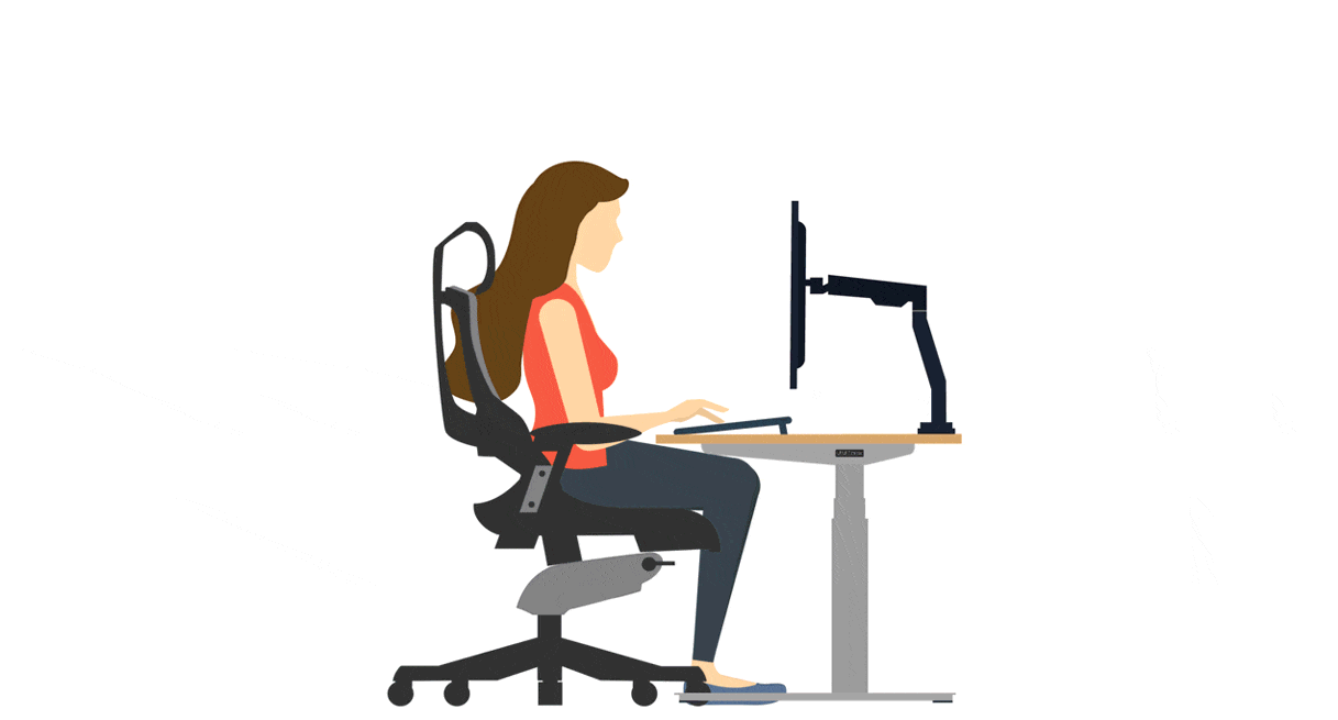 Animation of someone working at a height adjustable desk switching between sitting and standing