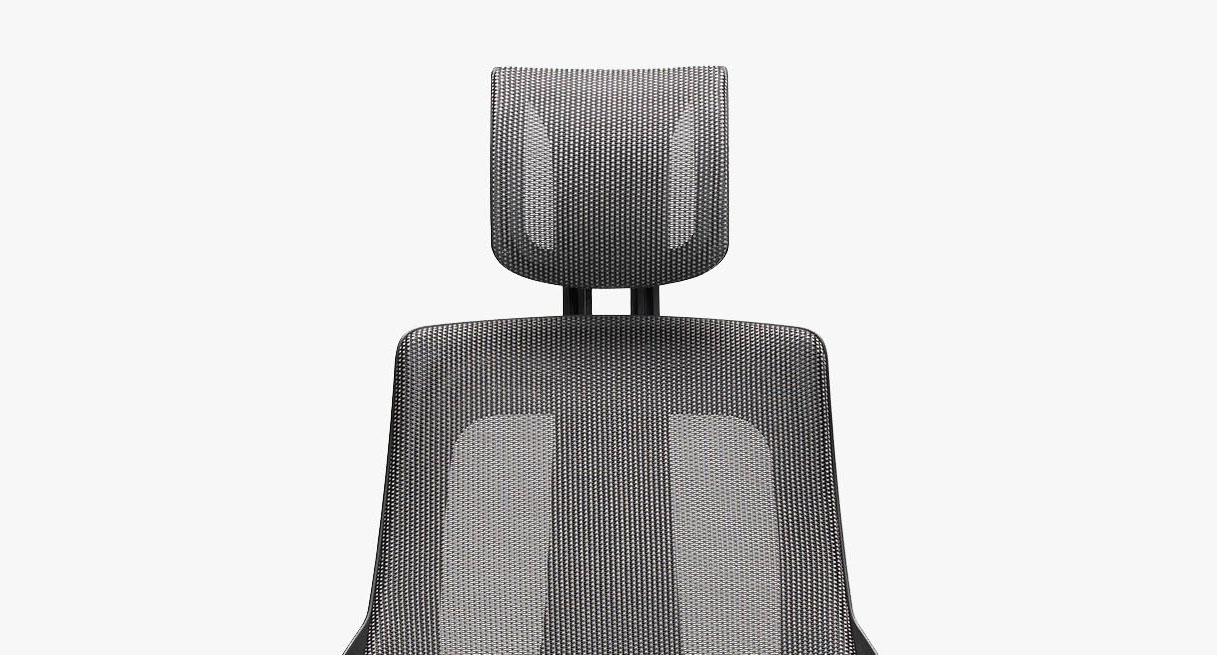 An ergonomic adjustable chair with supportive gray mesh over a black frame