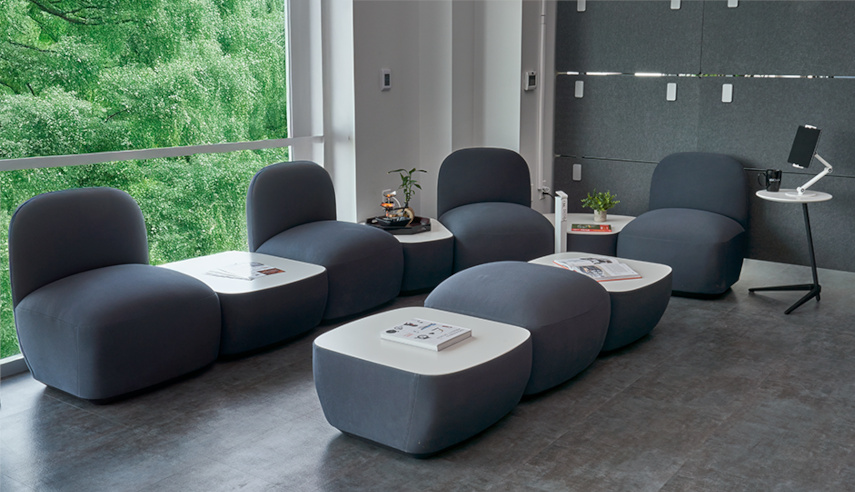 Lounge area featuring Dillo Lounge furniture by UPLIFT Desk.