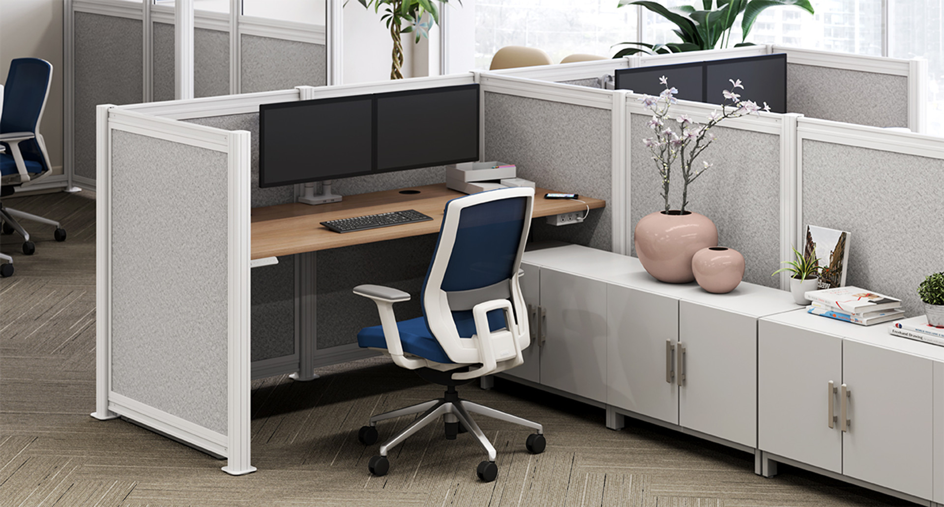 Office environment curated by UPLIFT design services featuring UPLIFT Desk products