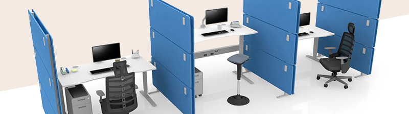 OneWall Mobile Acoustic Office Partitions creating private workspaces.