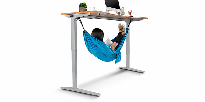 Under Desk Hammock in a relaxing summer workspace