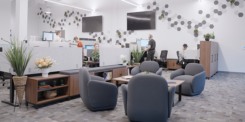 UPLIFT Desk office featuring a suite of UPLIFT Desk products optimally configured for team-collaboration