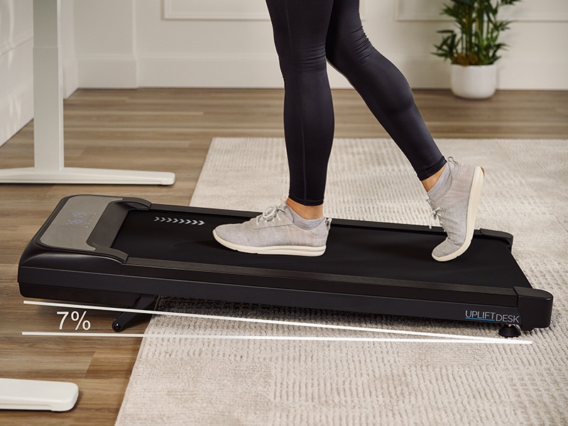 UPLIFT Inclining Walking Pad features overview showing compact design and controls