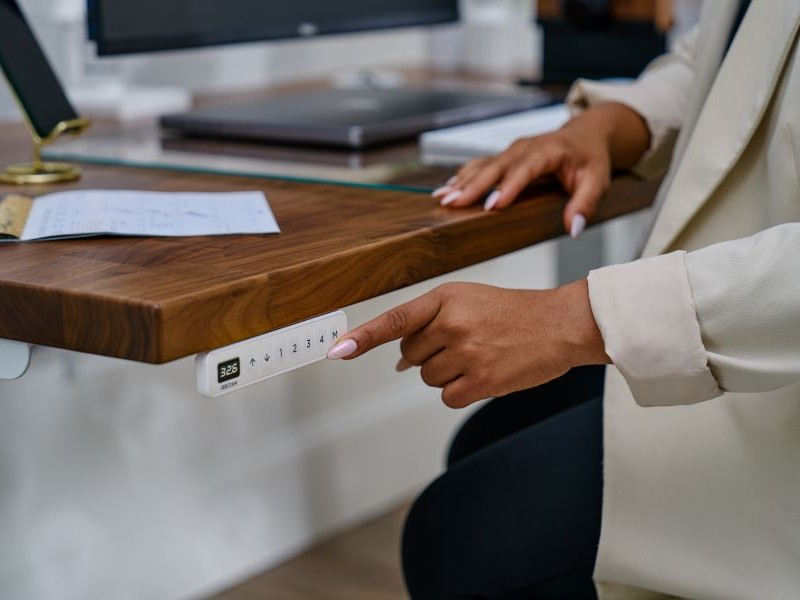 Ergonomically perfect standing desk setup with memory presets programmed