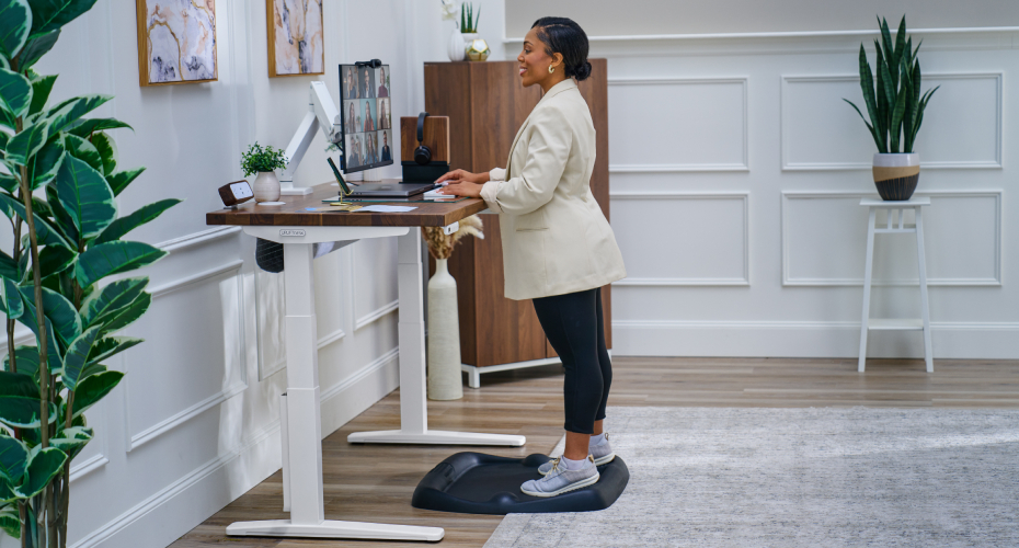 UPLIFT desk at standing height for alertness and active work