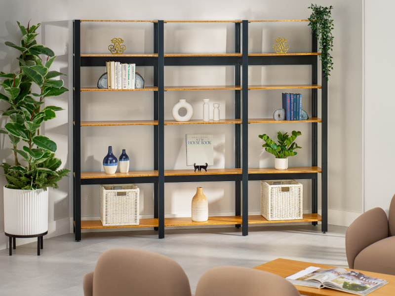Tall and short Sequence Shelving units creating zone definition in an open office