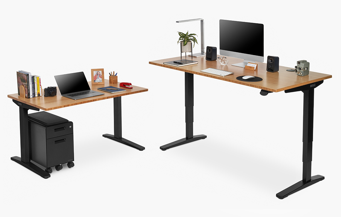 48 x 30 Bamboo 2-Leg Seated Height Side Table with matching UPLIFT Standing Desk