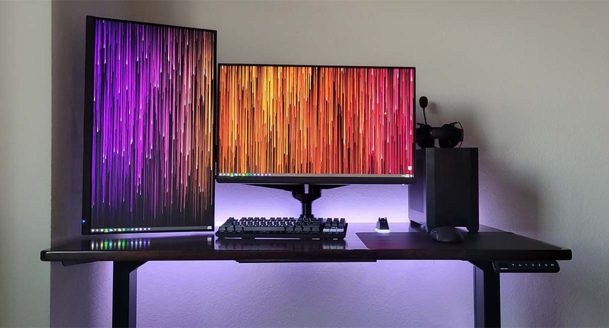 Dark Brown Rubberwood UPLIFT V2 Standing Desk