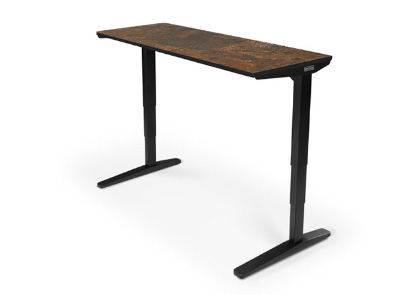 Award-winning UPLIFT 24 inch Standing Desk with black frame and Milwaukee Rust Custom Laminate Desktop