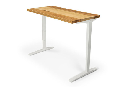 UPLIFT Adjustable Height HeightDesk with white frame and Pecan Custom Solid Wood Desktop