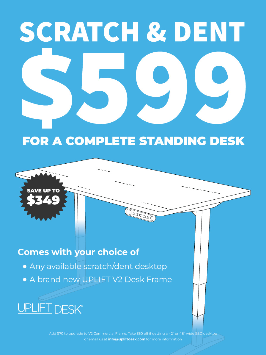 $549 scratch and dent special for a complete standing desk with scratched desktop