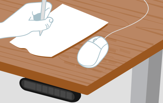 A hand draws without a pad, damaging the desktop