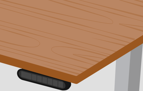 A can of wood stain or lacquer sits on top of a desktop