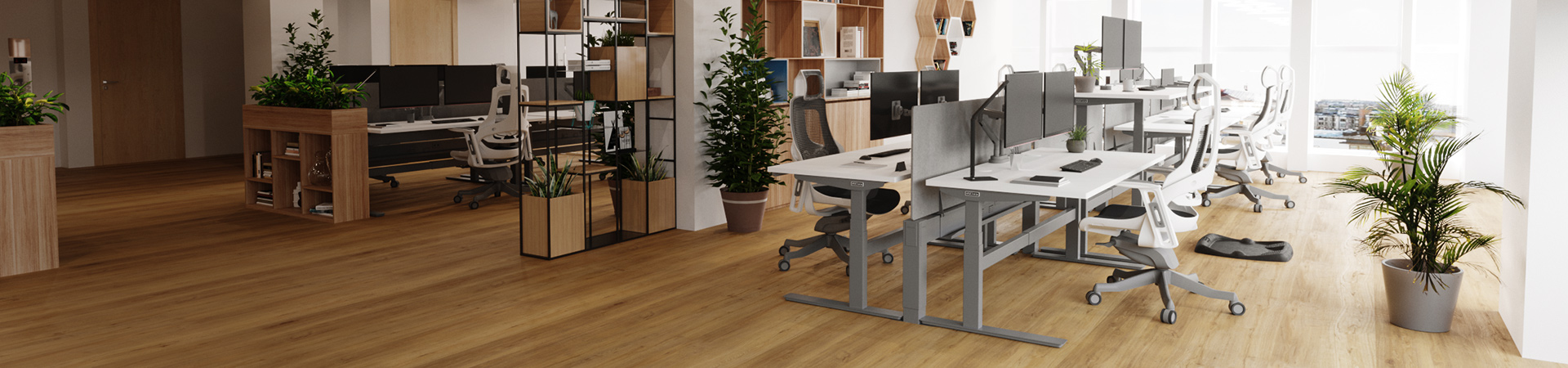 Office designed by UPLIFT Desk featuring ergonomic furniture configured from optimal space planning