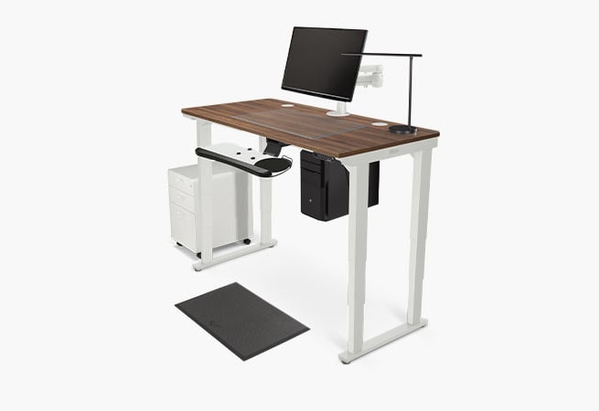 4-leg 60x30 dark brown rubberwood solid wood sit-stand desk with accessories