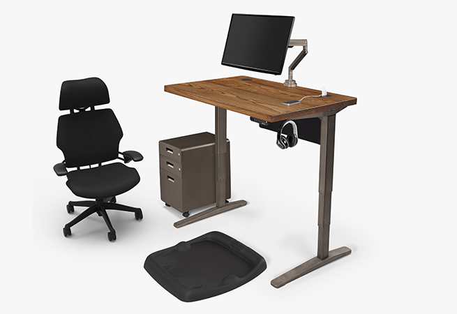 2-leg 48x30 special order mesquite solid wood height adjustable desk with accessories