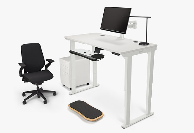 4-leg 60x30 white laminate standing desk with accessories