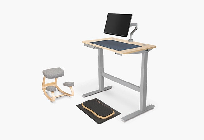 2-leg 48x30 maple laminate adjustable height desk with accessories