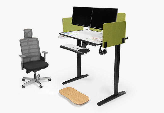 2-leg 48x30 whiteboard standing desk with accessories