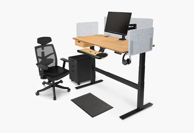 2-leg 60x30 bamboo standing desk with accessories