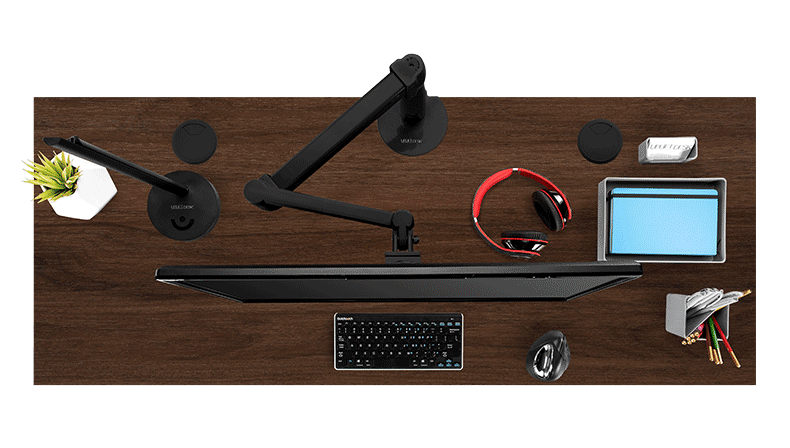 24" deep desktop in various colors with the same desk accessories.