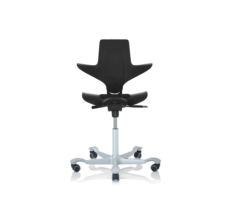 Capisco Puls chair in black, fathom, and light gray plastic