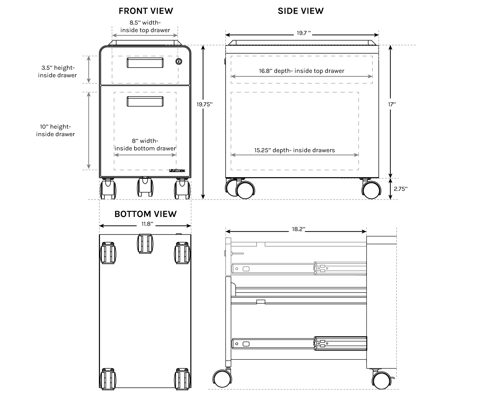 Narrow 2 drawer shop file cabinet