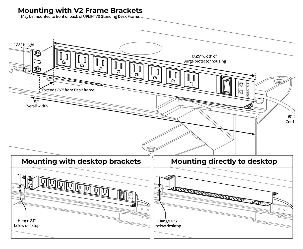 8Outlet Mountable Surge Protector UPLIFT Desk