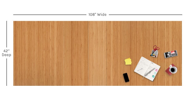 Overhead view of bamboo sit-to-stand conference table for meetings