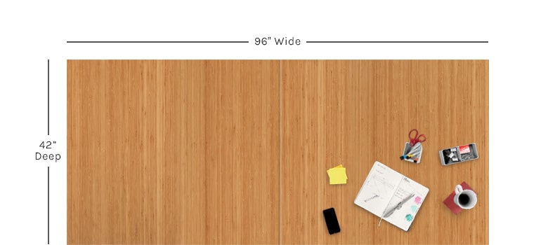 Overhead view of bamboo sit-to-stand conference table for meetings