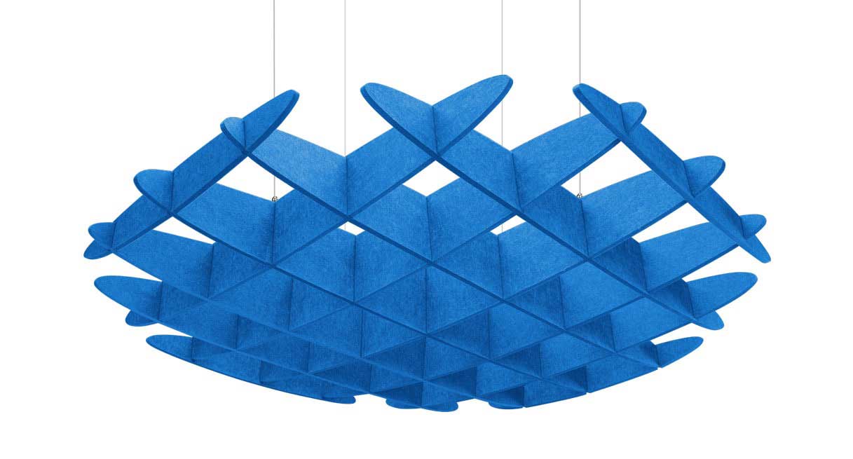 Enjoy Waffle Acoustic Ceiling Clouds in dark gray or lagoon blue
