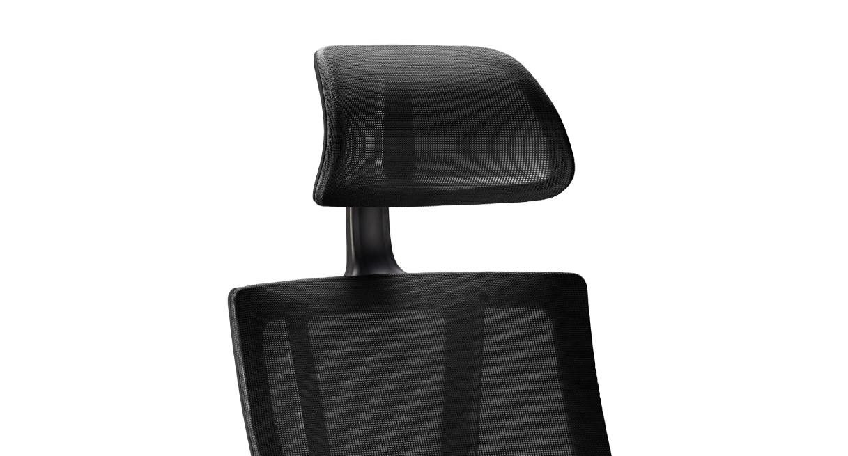 The Clarksville Ergonomic Chair in Fog with the optional height-adjustable headrest