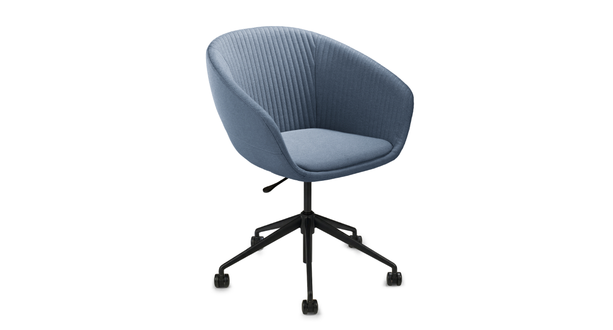 Rivervue Side Chairs in Slate with a Black stained pine base, paired with a Seated Height O-Leg Table by UPLIFT Desk