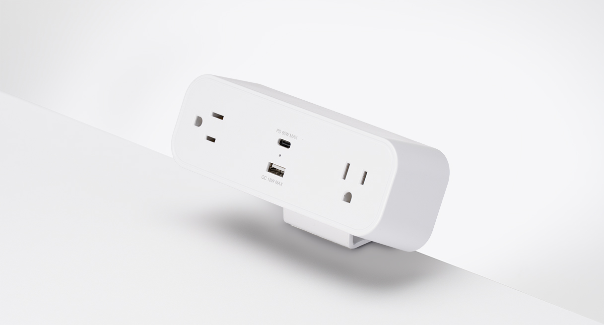 Mount the DuoMount Power Strip below or above desks for easy access to additional power and charging