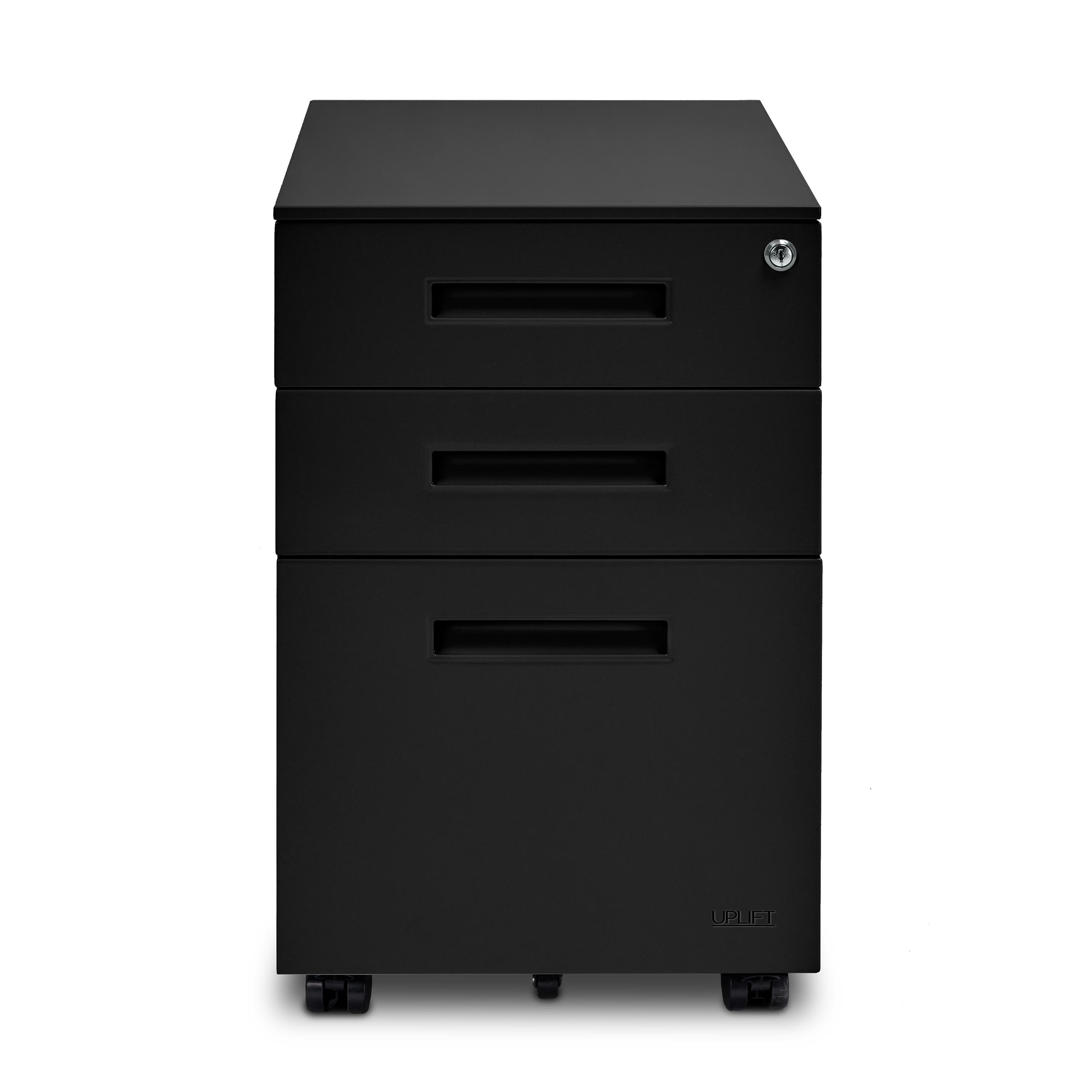 The 3-Drawer Square File Cabinet stores and secures your personal items in a portable cabinet