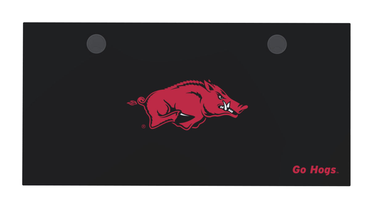 University of Arkansas UPLIFT laminate desktop in black with "Go Hogs." slogan